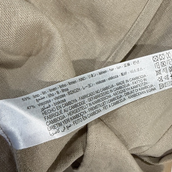 NWT Zara Linen Blend Long Sleeve Gold Buttondown Shirt Khaki Tan Midi Dress M - Picture 4 of 14